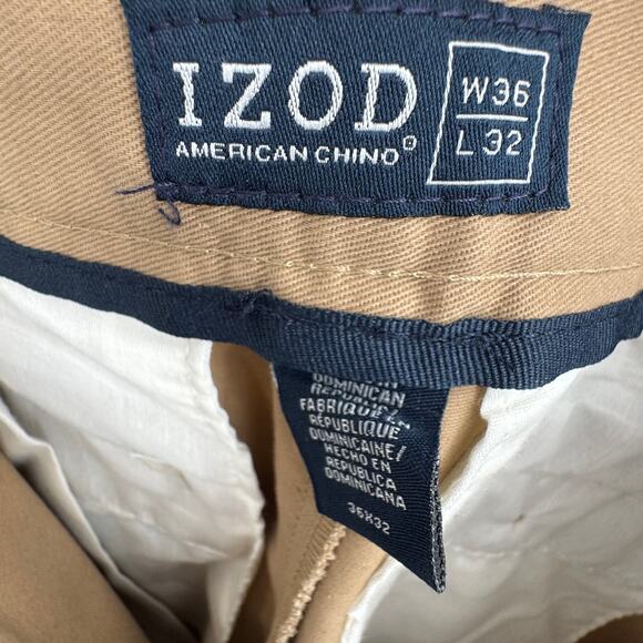 Izod pants men's 36x32 classic American chino flat front khaki wrinkle free NEW - Picture 6 of 7